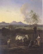 Karel Dujardin The Pasture Horses Cows and Sheep in a Meadow with Trees (mk05) painting